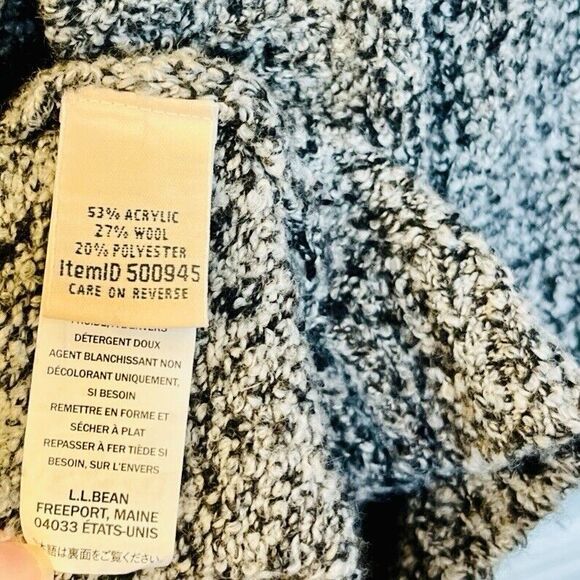 L.L Bean Open Front L Cardigan Wool Blend Knitted Black & White Duster Boho Boxy - Picture 4 of 9